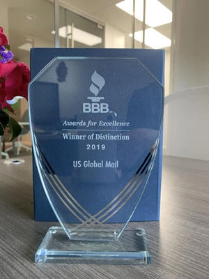 A BBB award in a desk