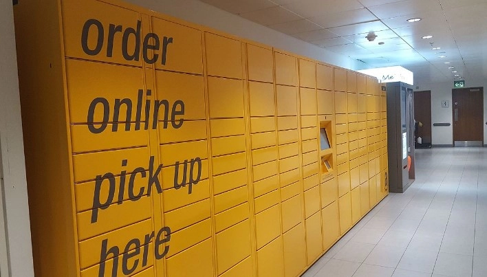 yellow parcel locker