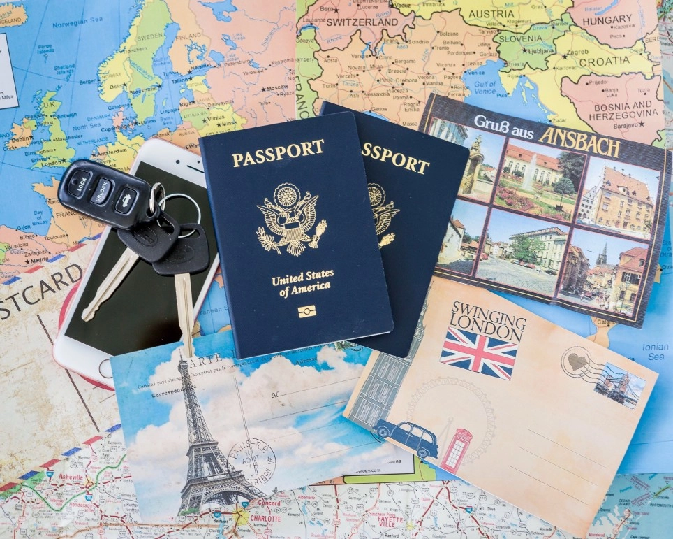 passport on a map