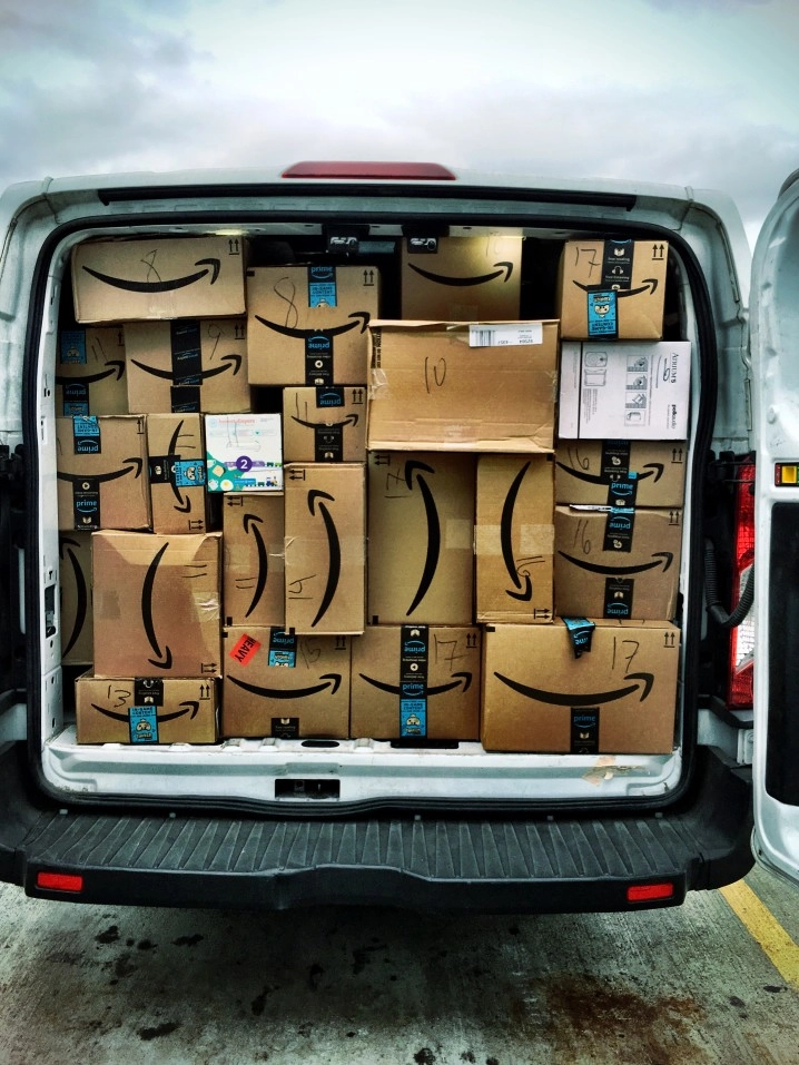 amazon packages in a truck
