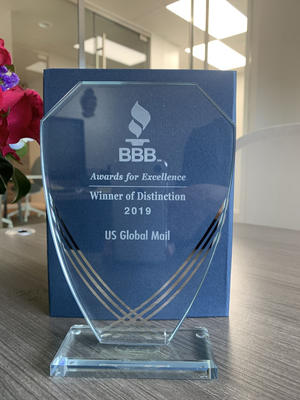 A BBB award in a desk