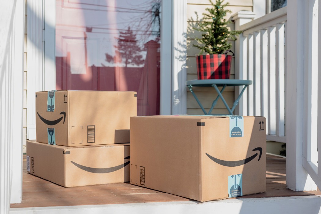 amazon packages at the front door